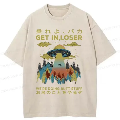 Tokyo-Tiger Alien Pick Up Funny Washed T-Shirt