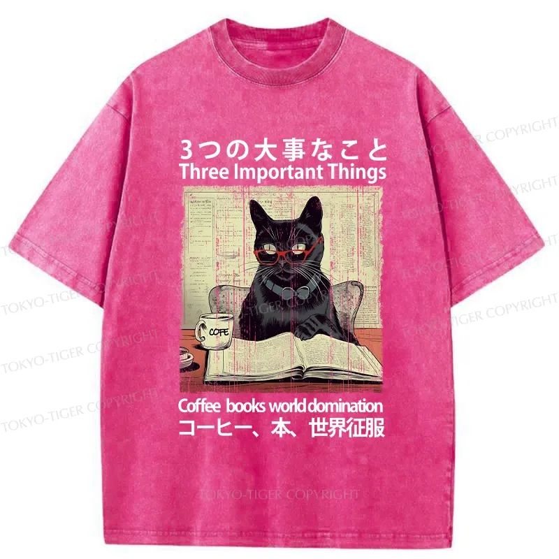 Tokyo-Tiger Three Important Things About Cat Washed T-Shirt