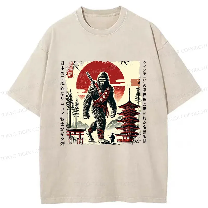 Tokyo-Tiger Retro Japanese Bigfoot Washed T-Shirt