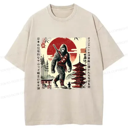 Tokyo-Tiger Retro Japanese Bigfoot Washed T-Shirt