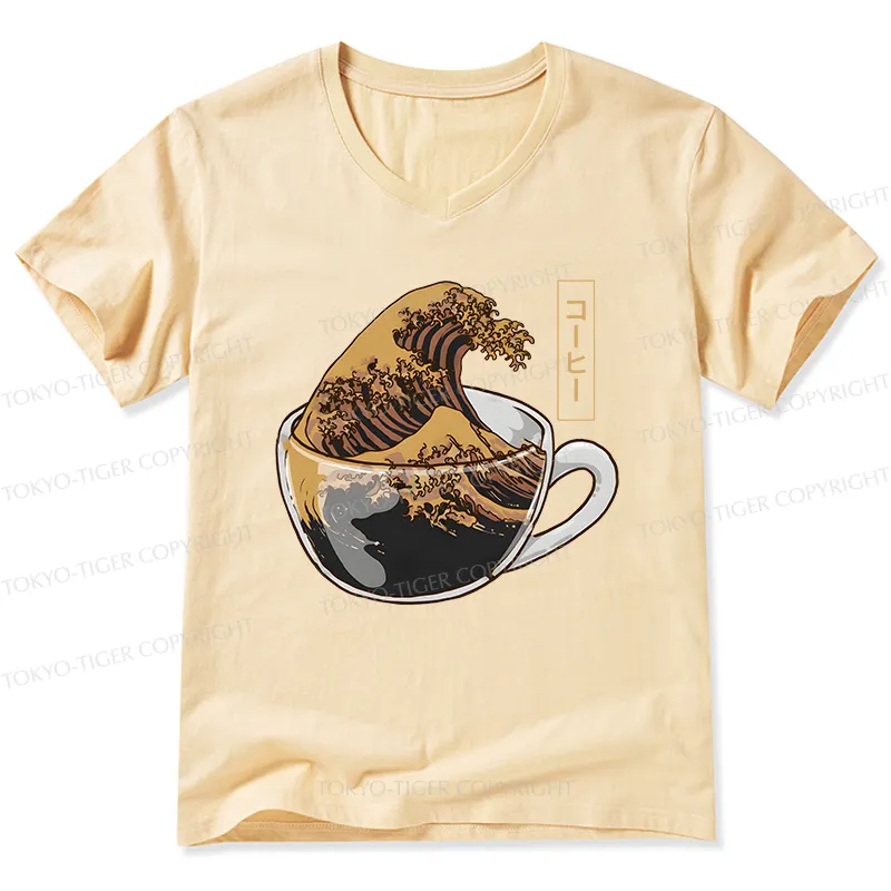 Tokyo-Tiger Coffee Wave V-Neck Classic T-Shirt