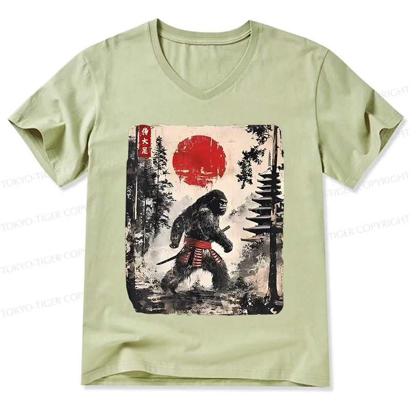 Tokyo-Tiger Japanese Samurai Bigfoot V-Neck Classic T-Shirt