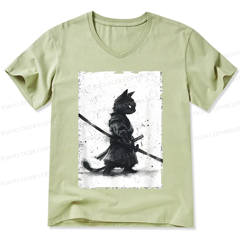 Tokyo-Tiger Retro Cat Samurai Japanese V-Neck Classic T-Shirt