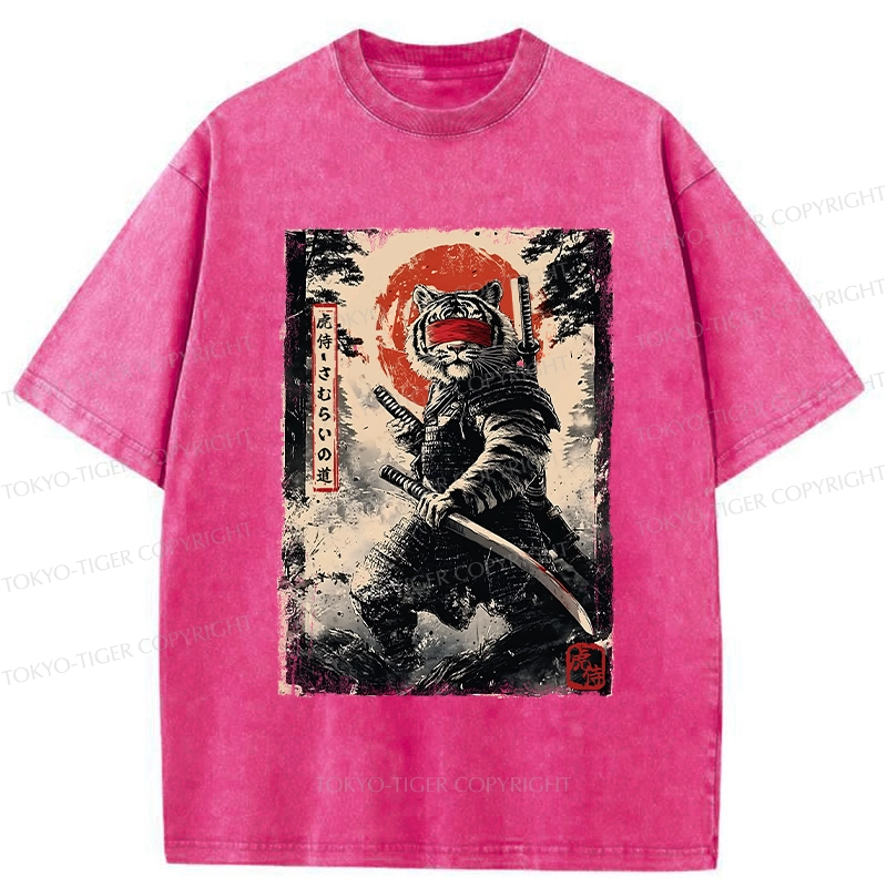 Tokyo-Tiger Retro Tiger Samurai Washed T-Shirt