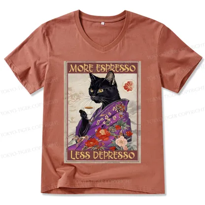 Tokyo-Tiger Japanese Cat Drinking Coffee V-Neck Classic T-Shirt