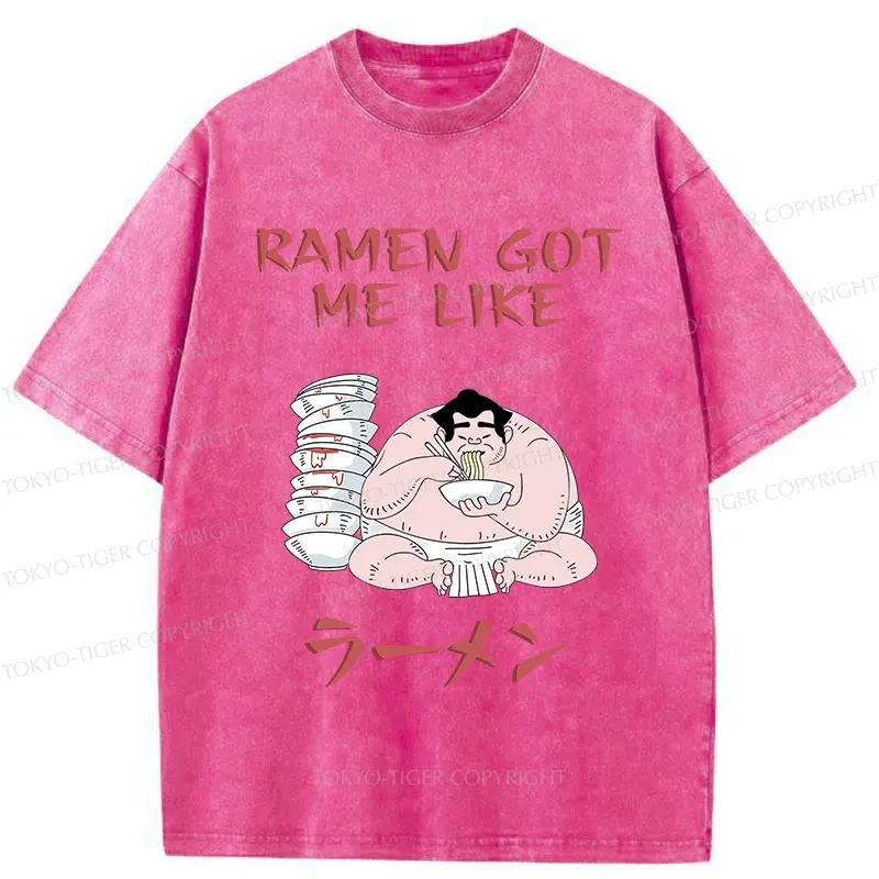Tokyo-Tiger Sumo Wrestlers Like Ramen Washed T-Shirt