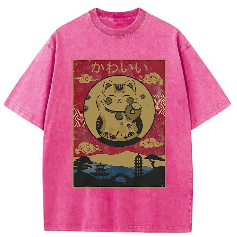 Tokyo-Tiger Retro Lucky Cat Washed T-Shirt