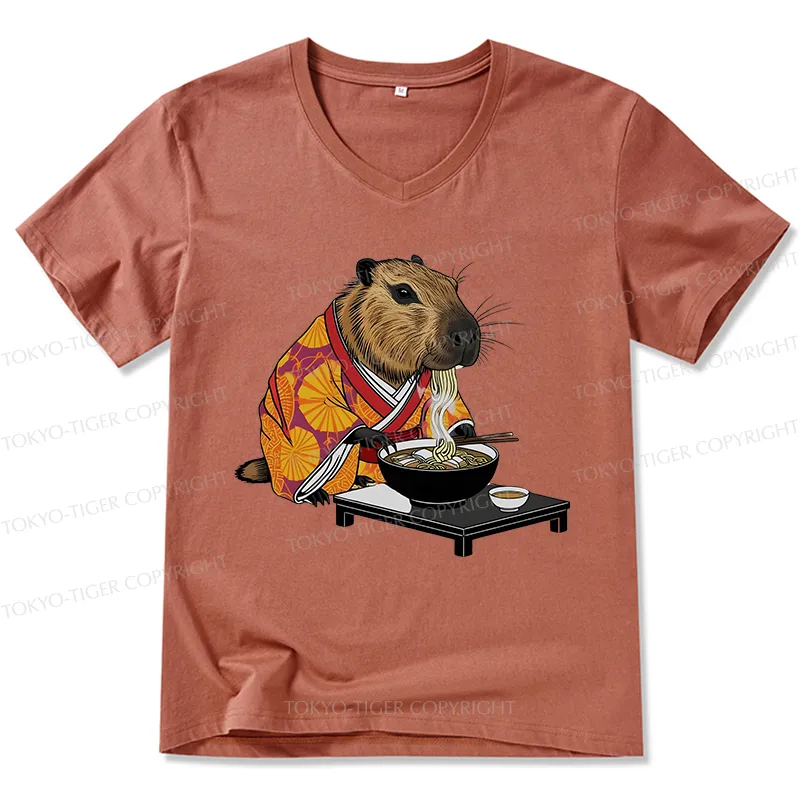 Tokyo-Tiger Cute Capybara Eating Ramen V-Neck Classic T-Shirt Sale