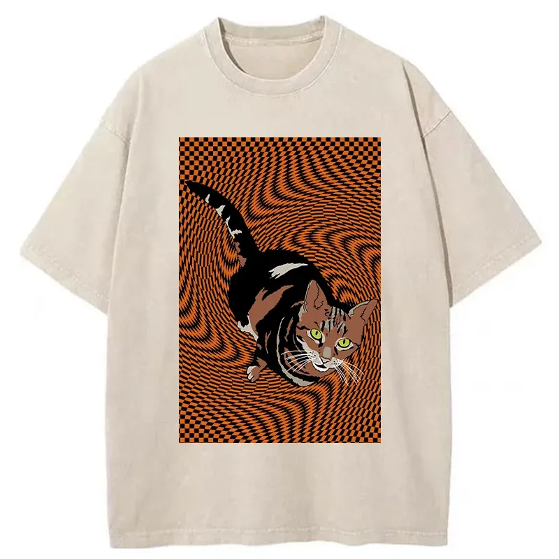 Tokyo-Tiger Psychedelic Orange Cat Washed T-Shirt