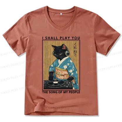 Tokyo-Tiger Funny Playing Music Black Cat V-Neck Classic T-Shirt