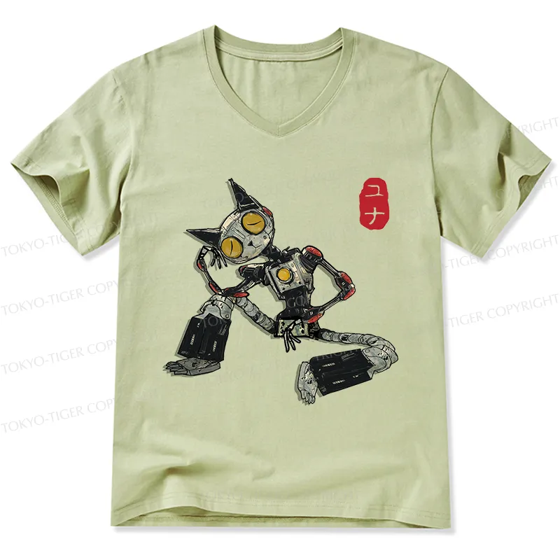 Tokyo-Tiger Contemplative Robot Cat V-Neck Classic T-Shirt