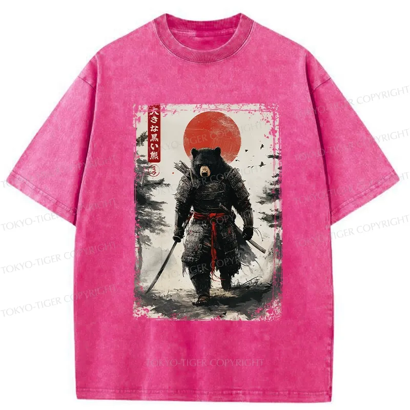 Tokyo-Tiger Retro Black Bear Samurai Washed T-Shirt
