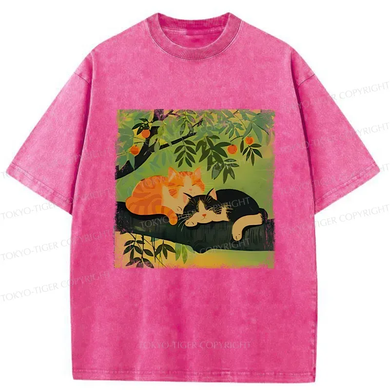 Tokyo-Tiger Cats Sleeping Washed T-Shirt