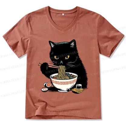 Tokyo-Tiger Cat Eating Favorite Ramen V-Neck Classic T-Shirt