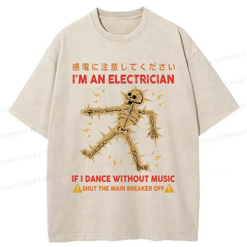 Tokyo-Tiger Dancing Electrician Washed T-Shirt