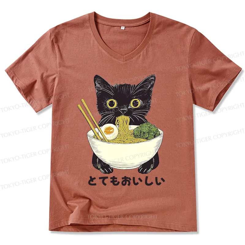 Tokyo-Tiger Ramen Lover Cute Cat V-Neck Classic T-Shirt Sale