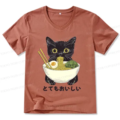 Tokyo-Tiger Ramen Lover Cute Cat V-Neck Classic T-Shirt
