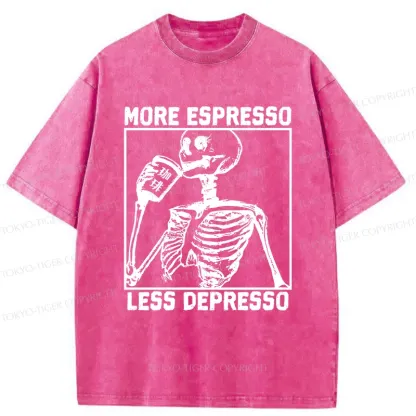 Tokyo-Tiger Skeleton Drinking Coffee Washed T-Shirt