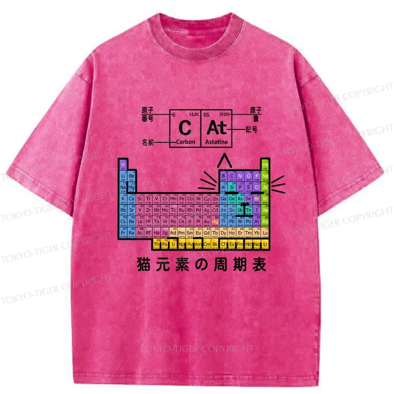 Tokyo-Tiger Cat Periodic Table Of Elements Washed T-Shirt