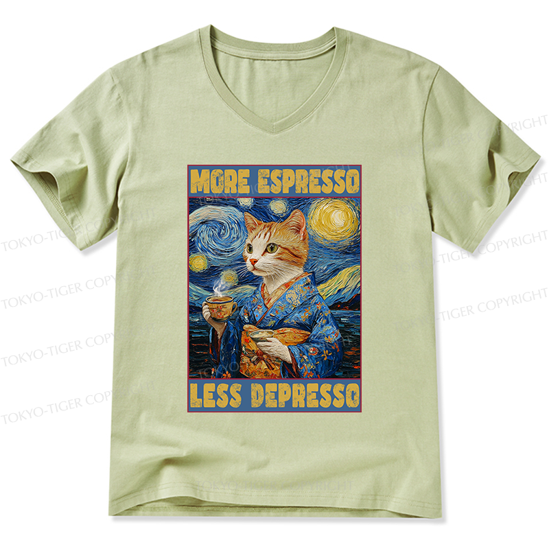 Tokyo-Tiger Funny More Espresso Less Depresso V-Neck Classic T-Shirt