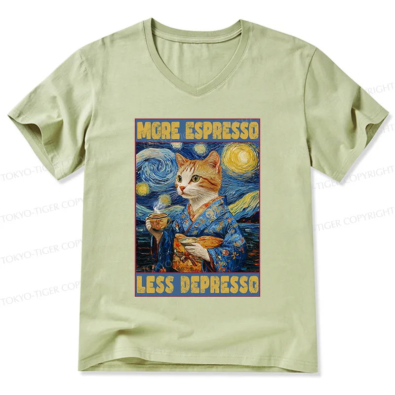 Tokyo-Tiger Funny More Espresso Less Depresso V-Neck Classic T-Shirt