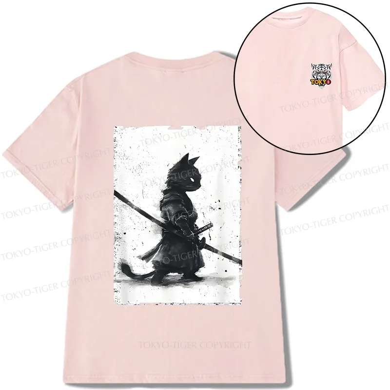 Tokyo-Tiger Retro Cat Samurai Japanese Front Back Classic T-Shirt