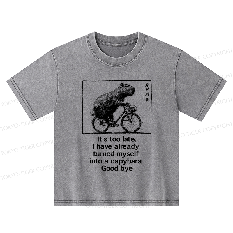 Tokyo-Tiger Funny Capybara Riding A Bicycle Kids Washed T-Shirt