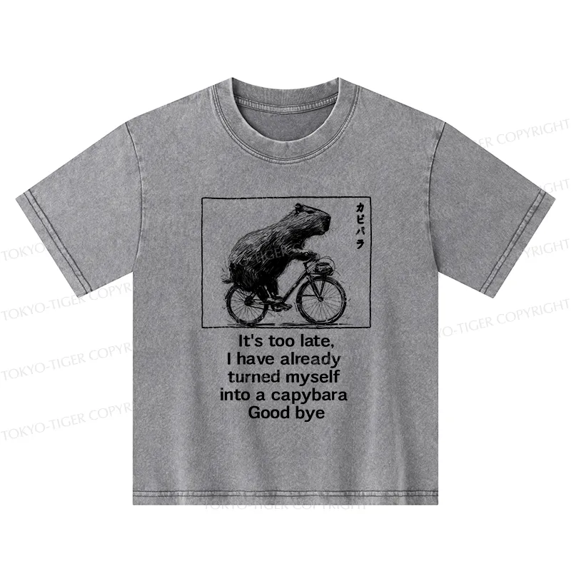 Tokyo-Tiger Funny Capybara Riding A Bicycle Kids Washed T-Shirt