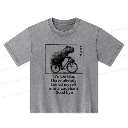 Tokyo-Tiger Funny Capybara Riding A Bicycle Kids Washed T-Shirt