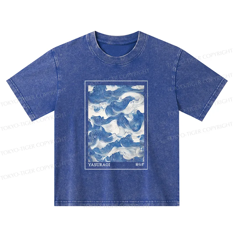 Tokyo-Tiger Japanese Retro Art Wave Kids Washed T-Shirt