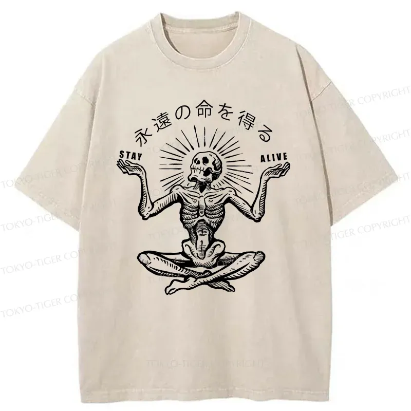 Tokyo-Tiger Stay Alive Skeleton Washed T-Shirt