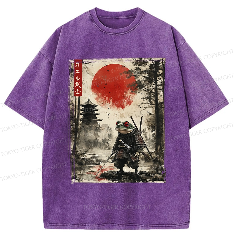 Tokyo-Tiger Retro Frog Samurai Japan Washed T-Shirt