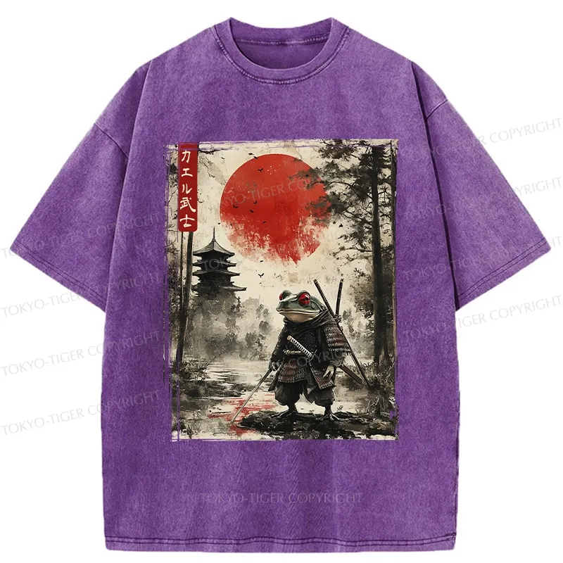 Tokyo-Tiger Retro Frog Samurai Japan Washed T-Shirt