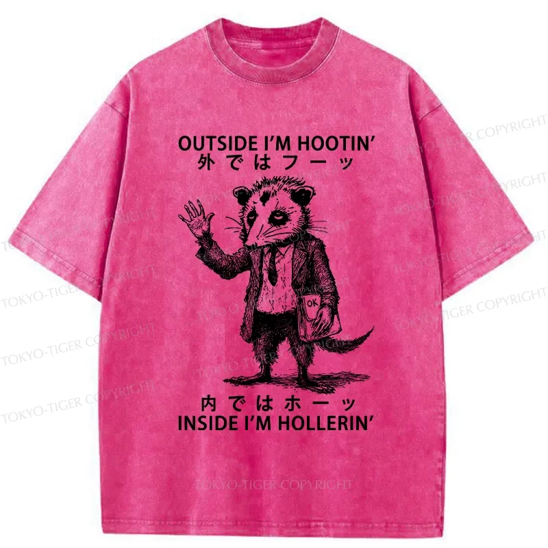 Tokyo-Tiger Funny Hootin' And Hollerin' Possum Washed T-Shirt