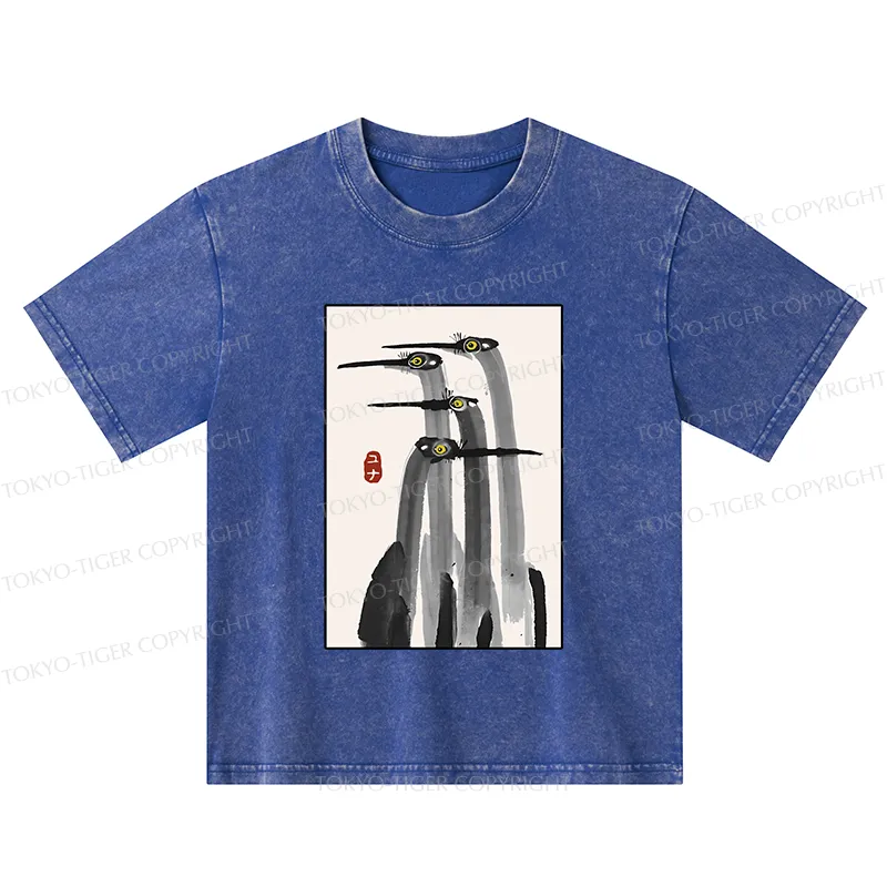 Tokyo-Tiger Japanese Crane Poster Kids Washed T-Shirt
