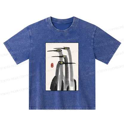 Tokyo-Tiger Japanese Crane Poster Kids Washed T-Shirt