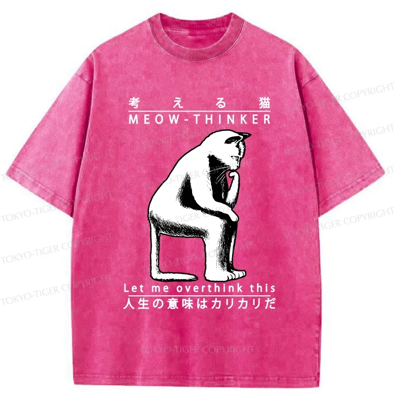 Tokyo-Tiger Funny Cat Thinker Washed T-Shirt
