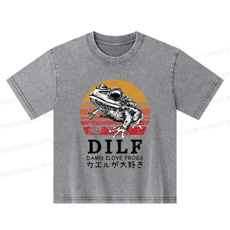 Tokyo-Tiger Funny Frog Lover Kids Washed T-Shirt