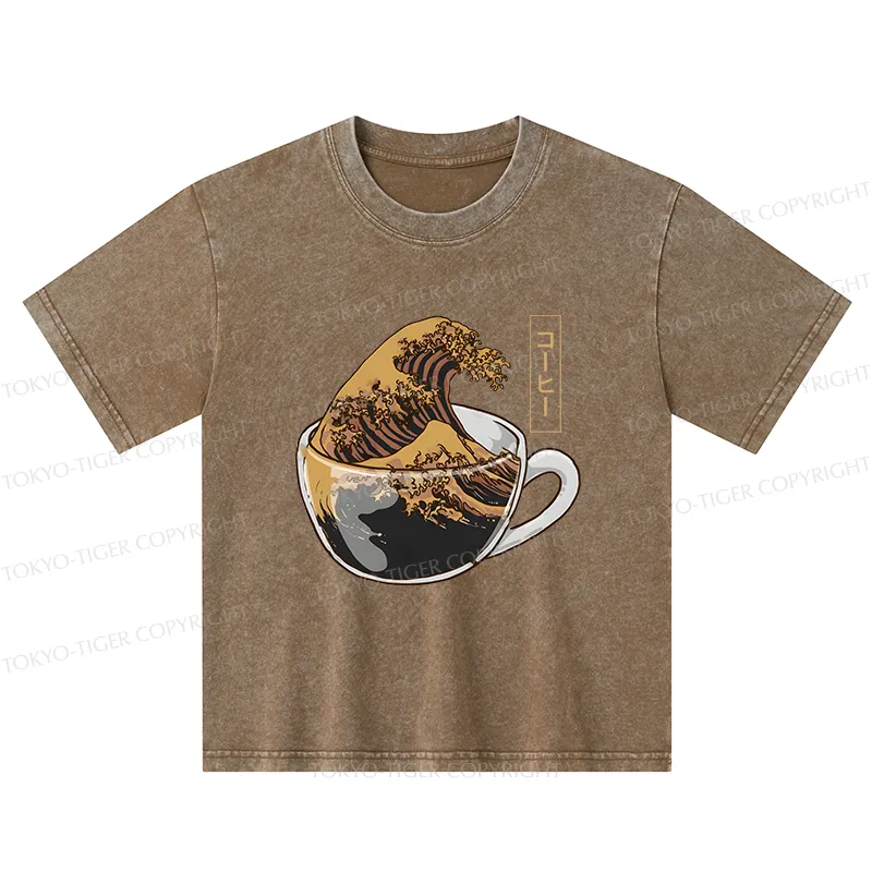 Tokyo-Tiger Coffee Wave Kids Washed T-Shirt