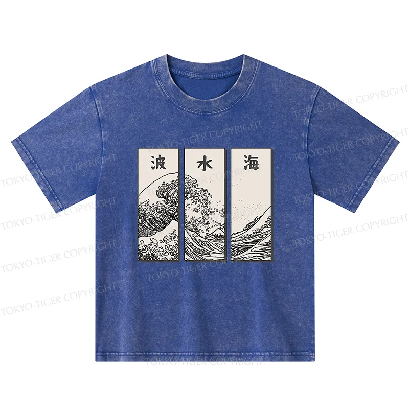 Tokyo-Tiger Japanese Art Wave Kids Washed T-Shirt