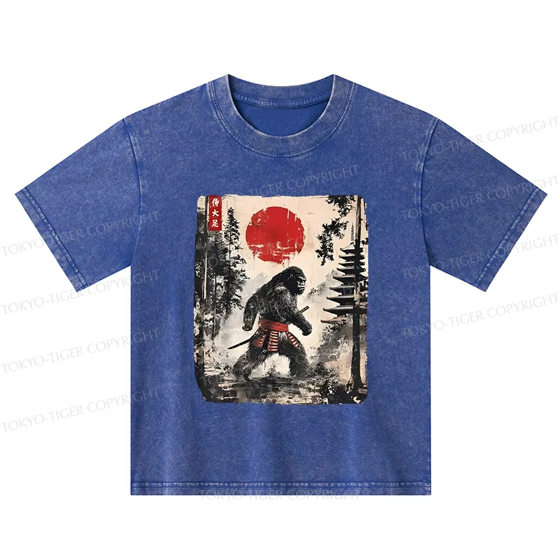 Tokyo-Tiger Japanese Samurai Bigfoot Kids Washed T-Shirt