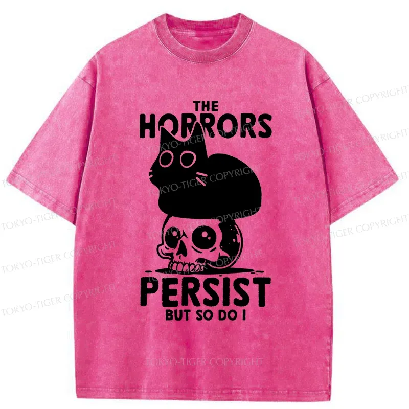 Tokyo-Tiger Cat And Skull Washed T-Shirt