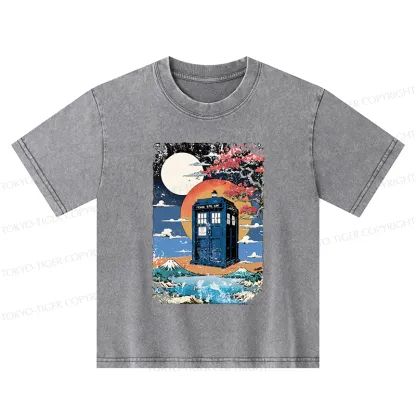 Tokyo-Tiger Tardis Under The Moonlight Kids Washed T-Shirt