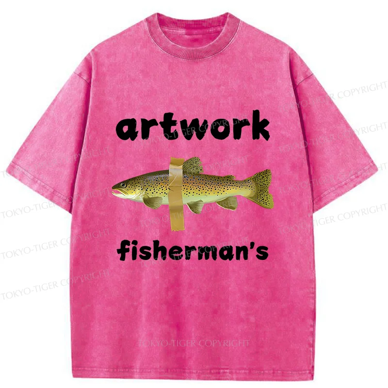 Tokyo-Tiger Interesting Fish Art Washed T-Shirt