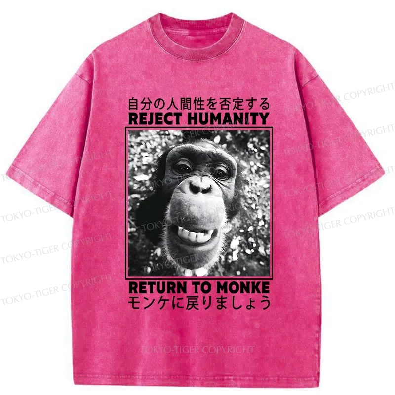 Tokyo-Tiger Funny Back To Monkey Washed T-Shirt