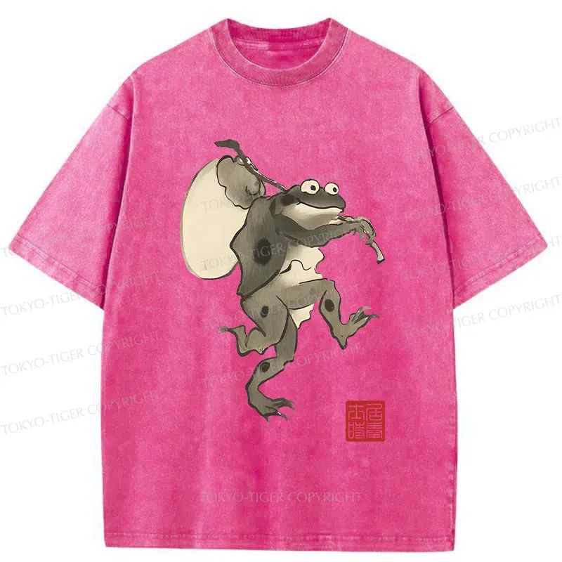 Tokyo-Tiger Funny Retro Frog Washed T-Shirt