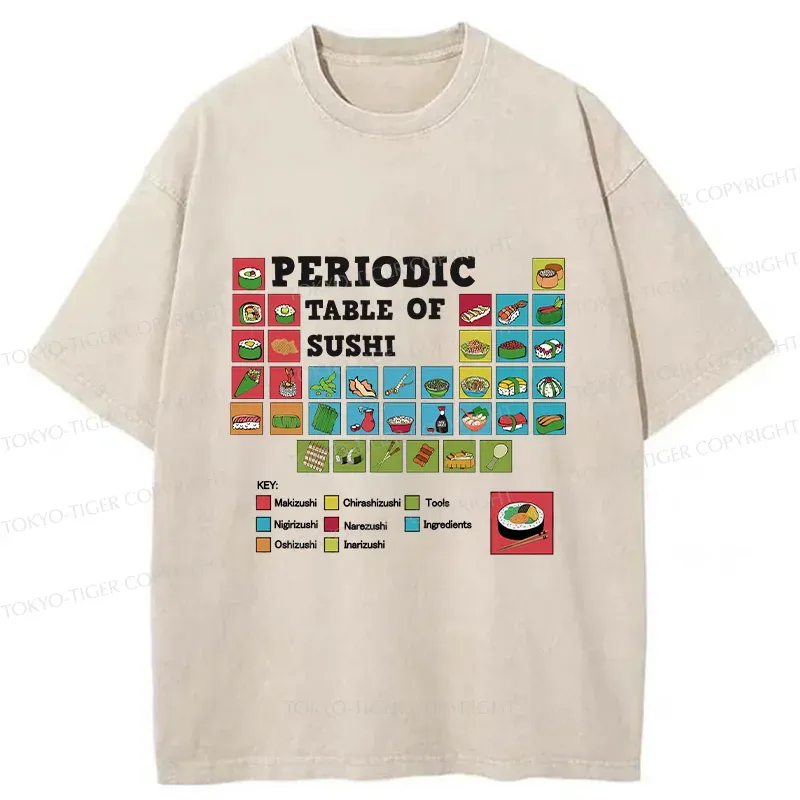Tokyo-Tiger Japanese Food Periodic Table Washed T-Shirt