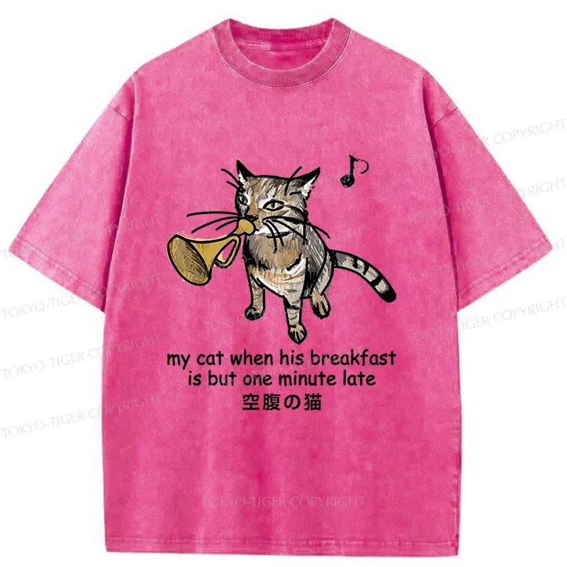 Tokyo-Tiger Cat Blowing Trumpet Washed T-Shirt