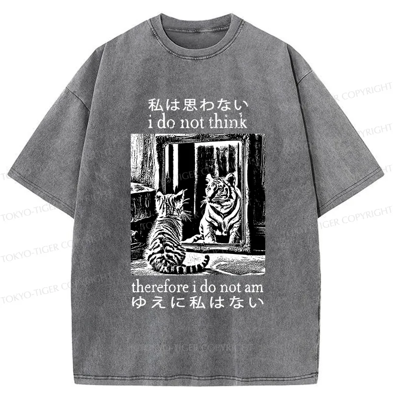 Tokyo-Tiger Thinking Cat Japanese Washed T-Shirt