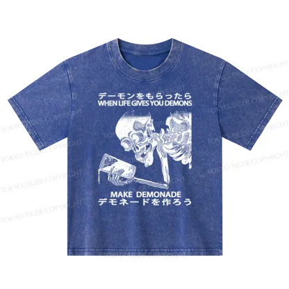 Tokyo-Tiger Make Demonade Funny Kids Washed T-Shirt